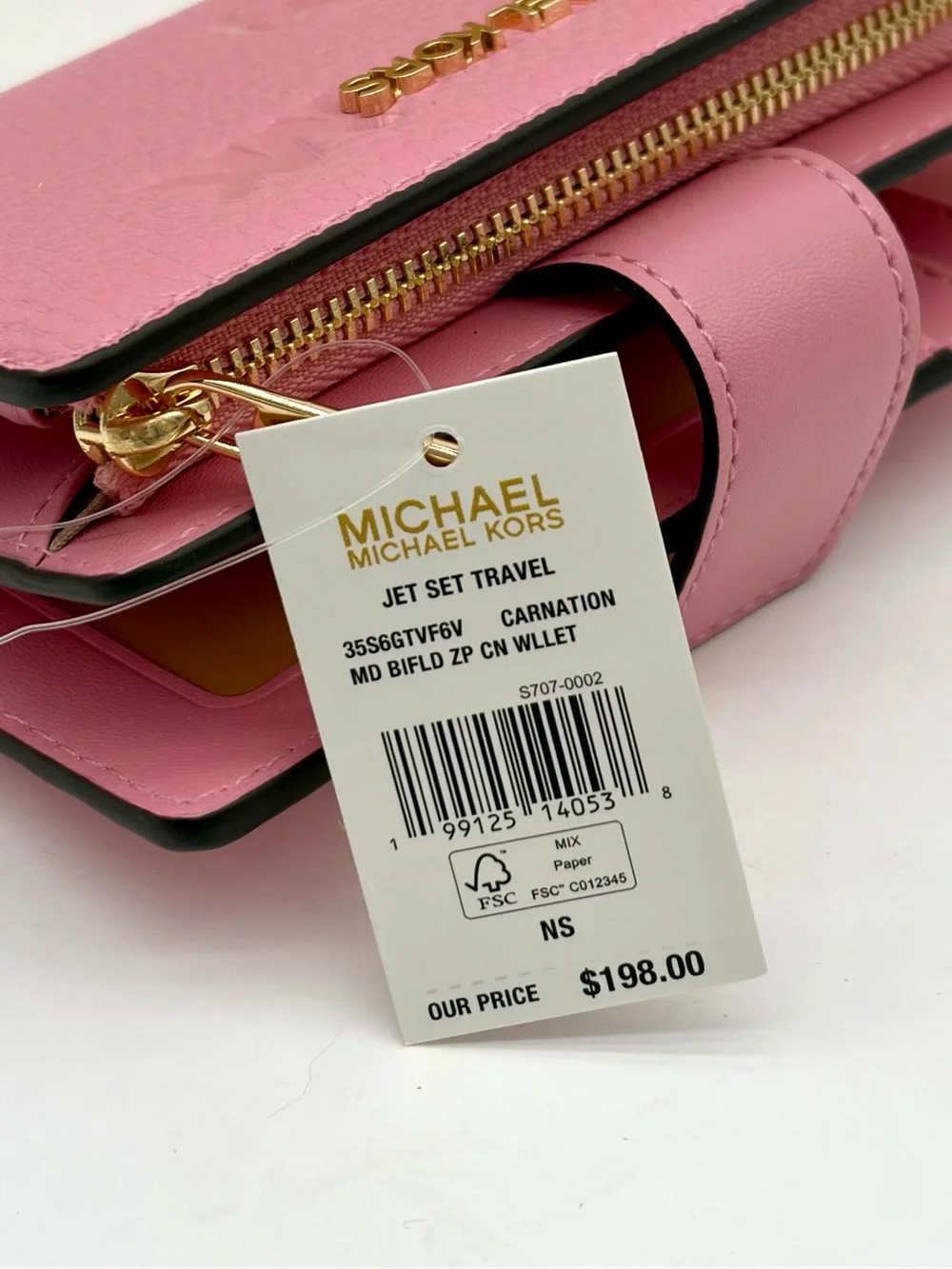MICHAEL KORS Jet Set Travel Medium Logo Debossed Billfold Wallet carnation